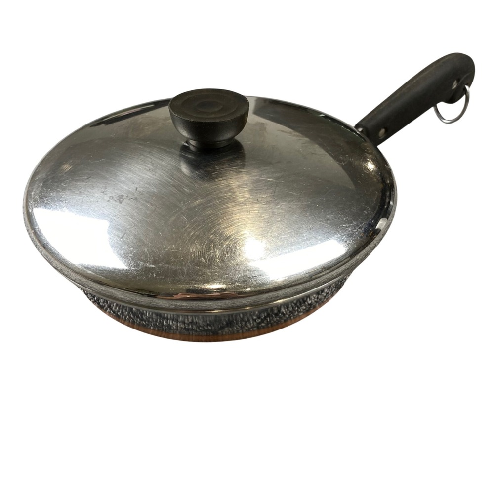 Vintage Revere Ware 1801 8 Inch Skillet Lid Copper Clad Double Ring USA Pre 1968